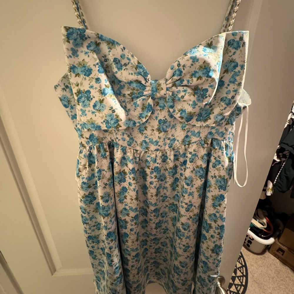 Altar'd State Blue Floral Dress with Bow